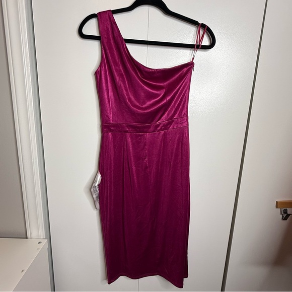 Dress The Population Laos Metallic Pink Fuchsia One Shoulder Dress Small NWT - Picture 7 of 13